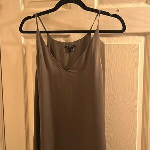 Theory green tint 100% silk slip shirt with side slit